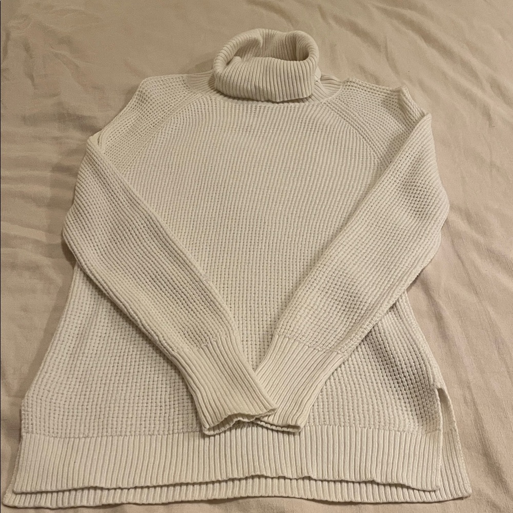 J. Crew Cream Ribbed Turtleneck Waffle Knit Sweater
